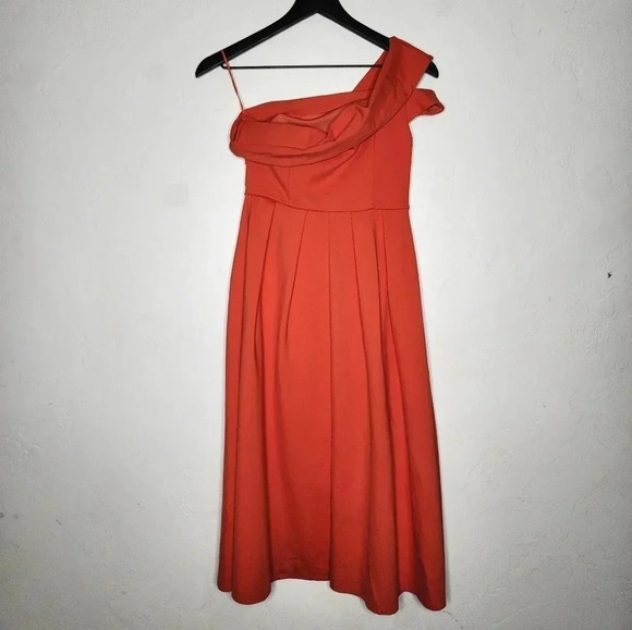 Topshop One Shoulder‎ Fit and Flare Dress in Orange Size US 2 - Picture 2 of 9